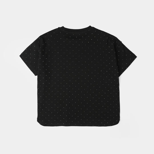 Girls Jersey/Terry T-Shirt (Silver Stud) - Black