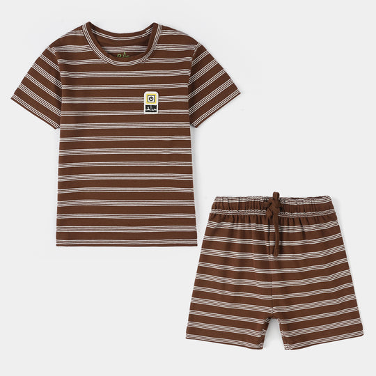Infant Boys Yarn Dyed Suit Bear - Brown