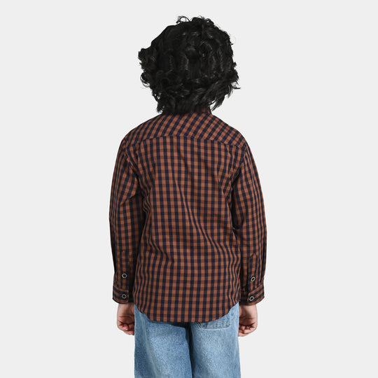 Boys Yarn Dyed Shirt (New Memories) - Brown