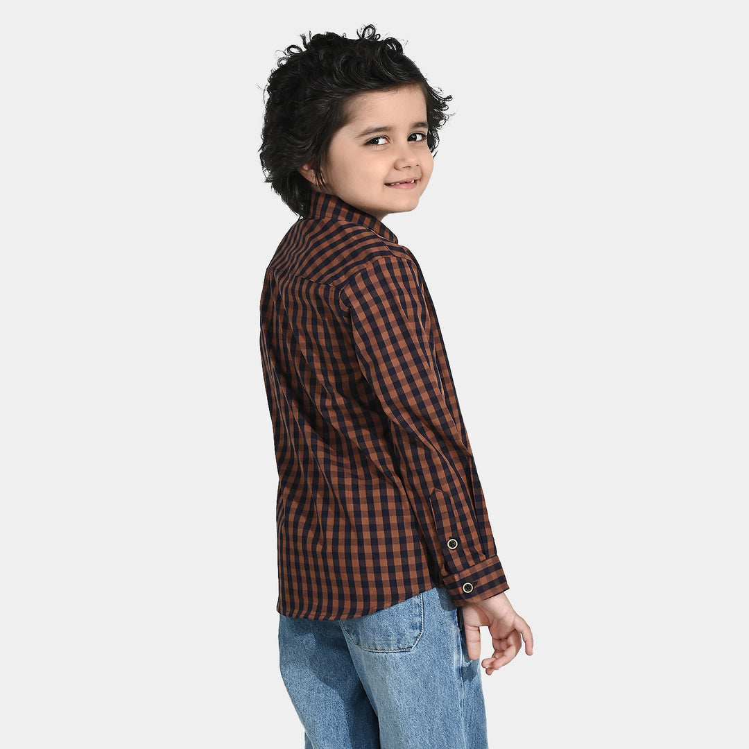 Boys Yarn Dyed Shirt (New Memories) - Brown