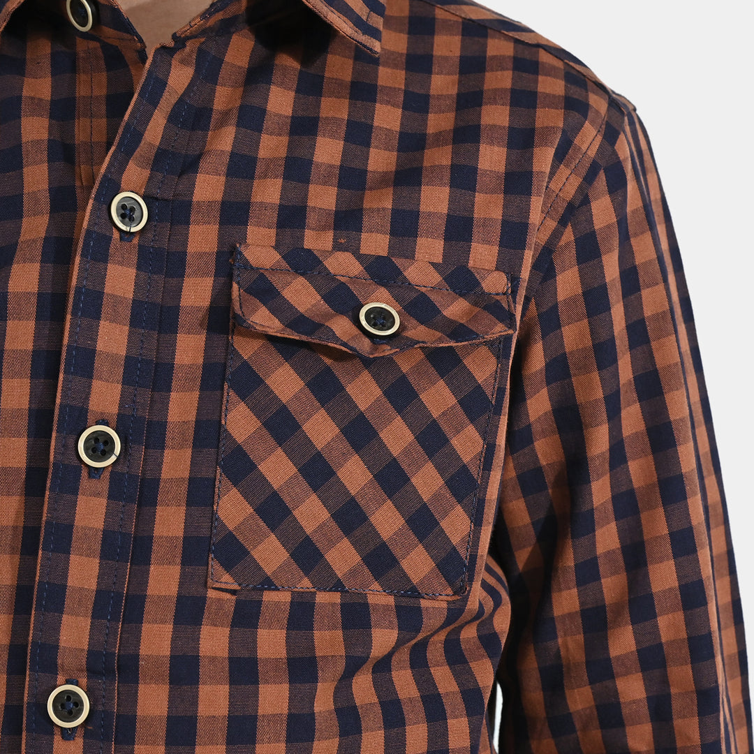 Boys Yarn Dyed Shirt (New Memories) - Brown