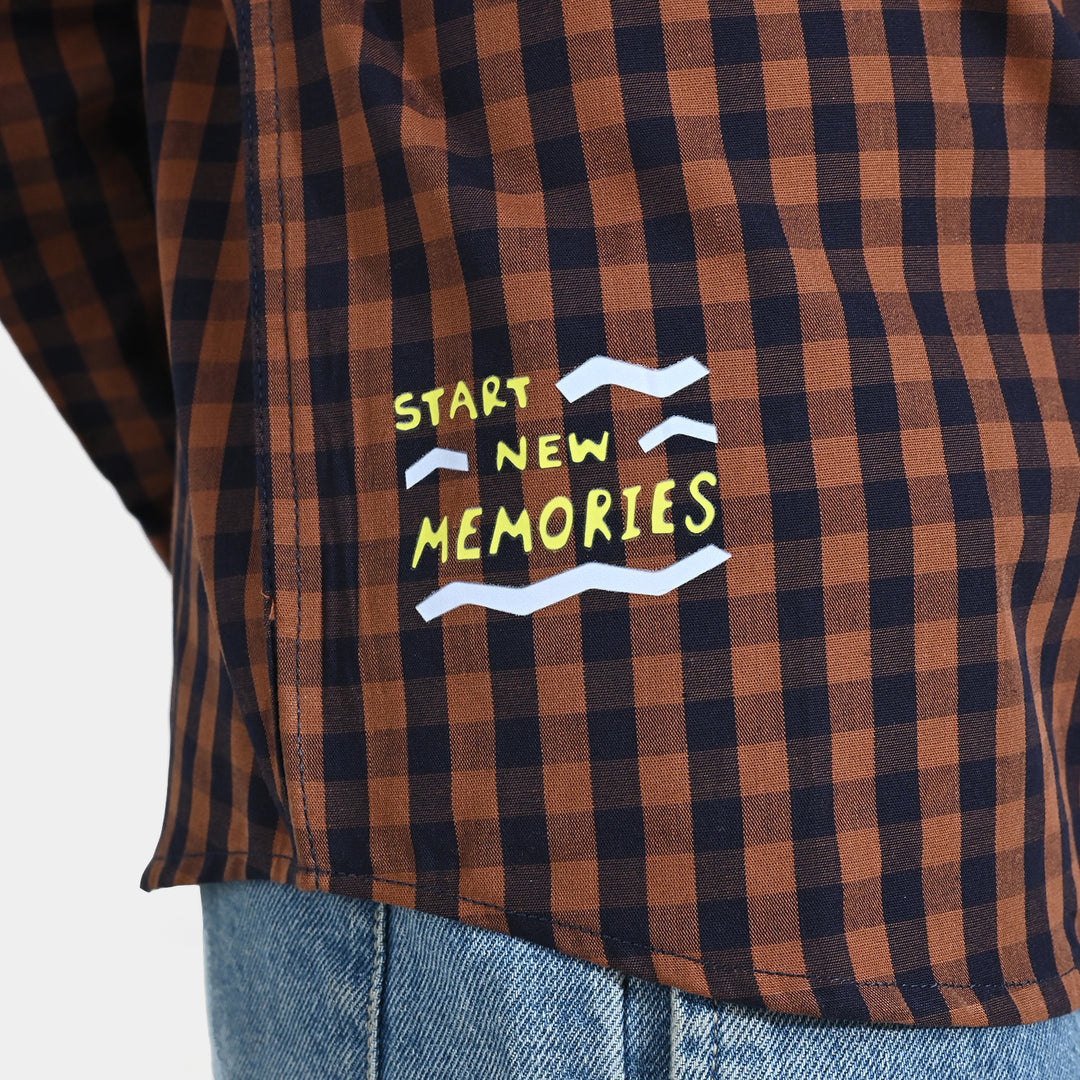 Boys Yarn Dyed Shirt (New Memories) - Brown