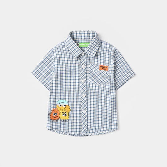Infant Boys Yarn Dyed Shirt (Monster Team) - Blue