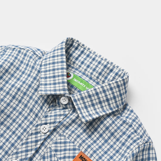 Infant Boys Yarn Dyed Shirt (Monster Team) - Blue