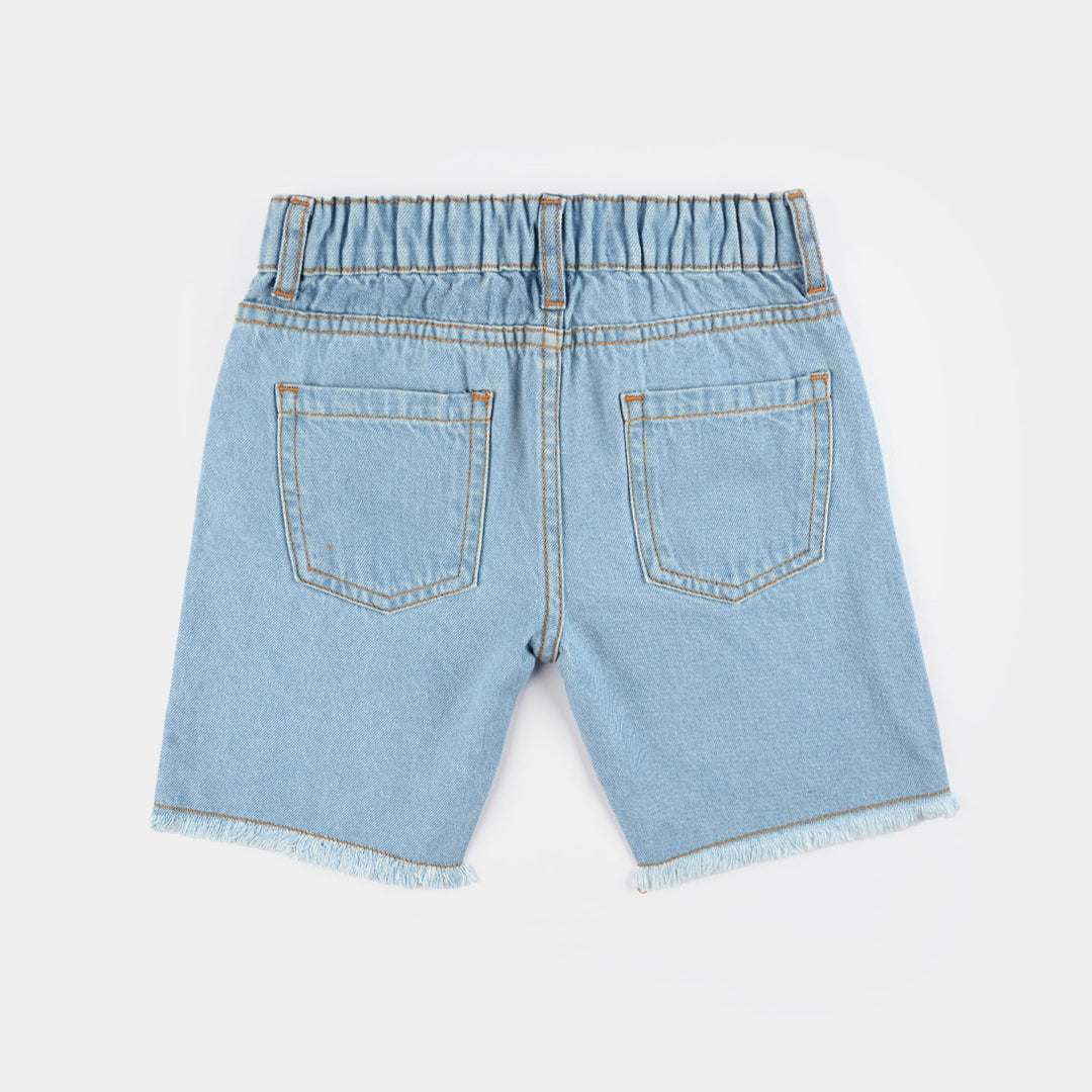 Girls Denim Stretch Shorts (Flower) - Light Blue