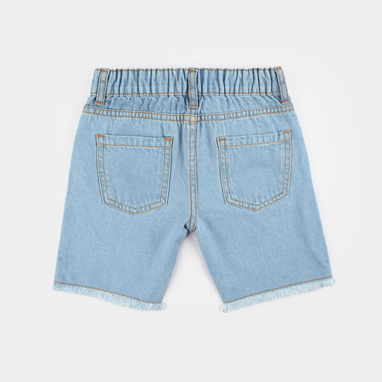 Girls Denim Stretch Shorts (Flower) - Light Blue