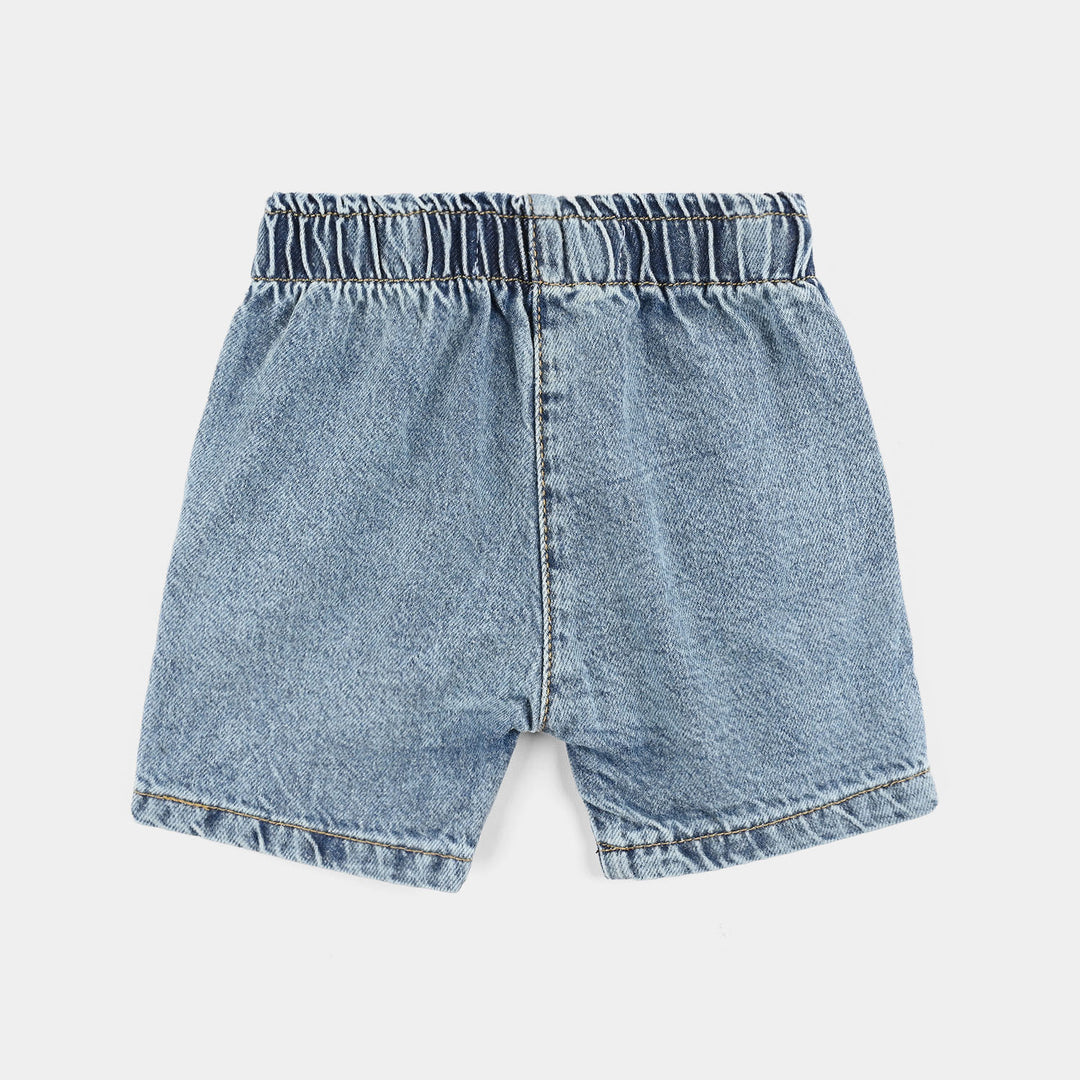 Infant Girls Denim Stretch Shorts (Flower Sided) - Light Blue