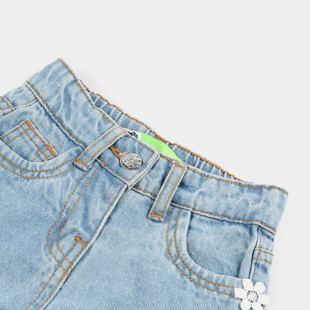 Infant Girls Denim Stretch Shorts (Flower) - Light Blue