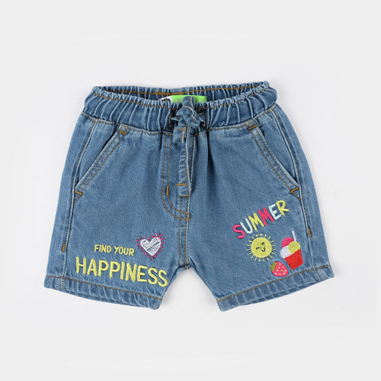 Infant Girls Denim Stretch Shorts (Happiness) - Mid Blue