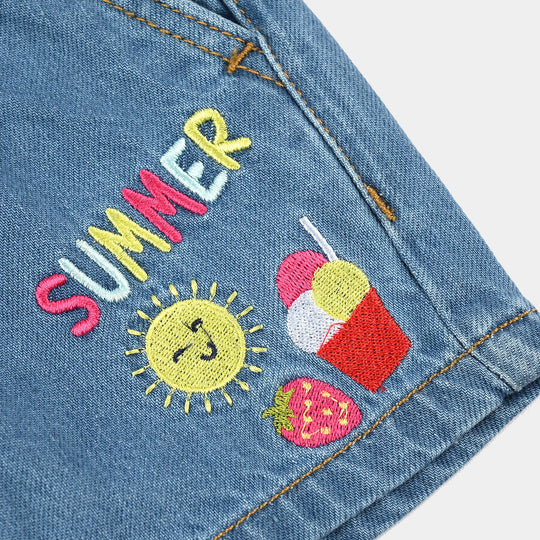 Infant Girls Denim Stretch Shorts (Happiness) - Mid Blue