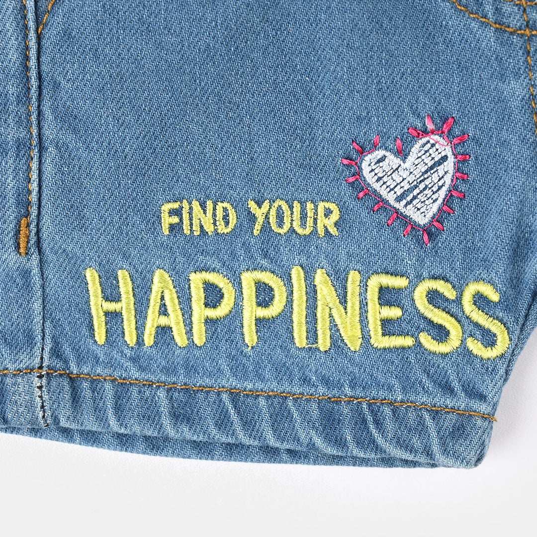 Infant Girls Denim Stretch Shorts (Happiness) - Mid Blue