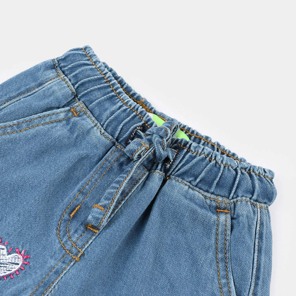 Infant Girls Denim Stretch Shorts (Happiness) - Mid Blue
