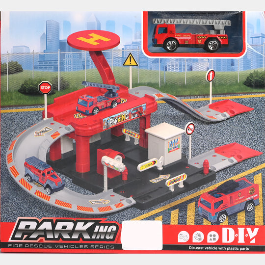 Fire Rescue Parking Garage Playset