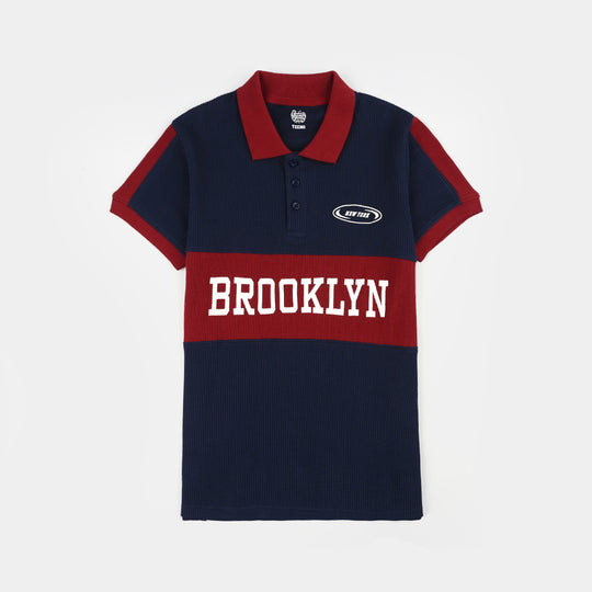 Teens Boys Thermal Polo (Brooklyn) - Navy Blue