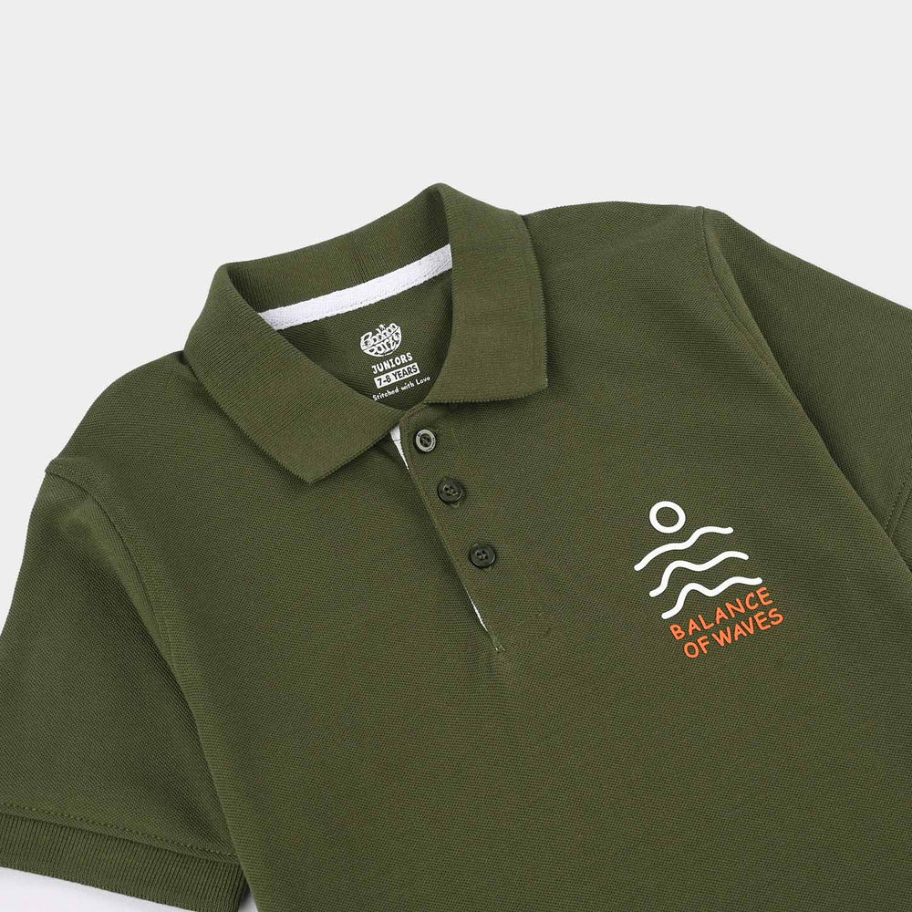 Boys Cotton PK Polo Waves-Chive