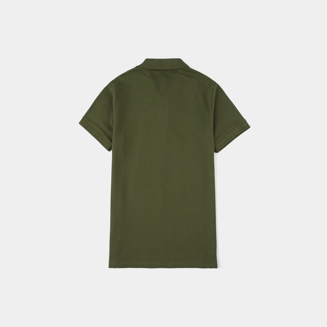 Boys Cotton PK Polo Waves-Chive