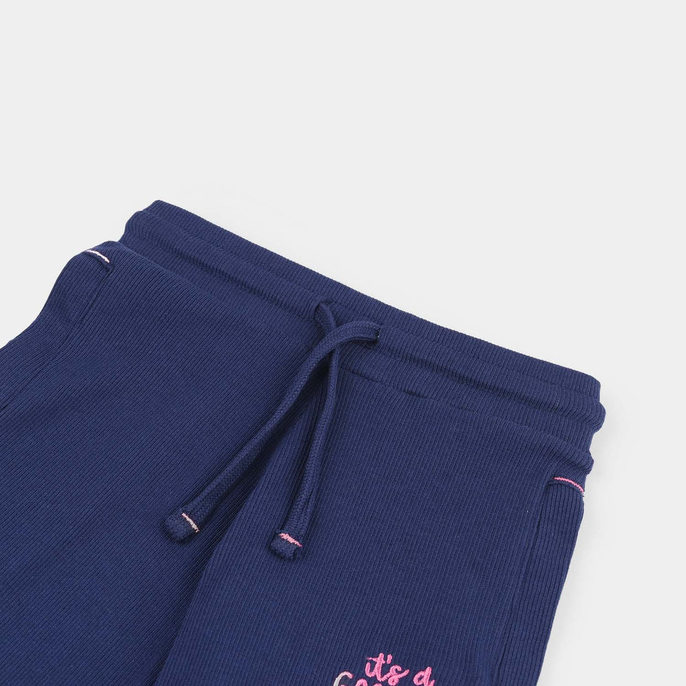 Girls 2x1 Rib Pajama (It's A Good Day) - Navy Blue