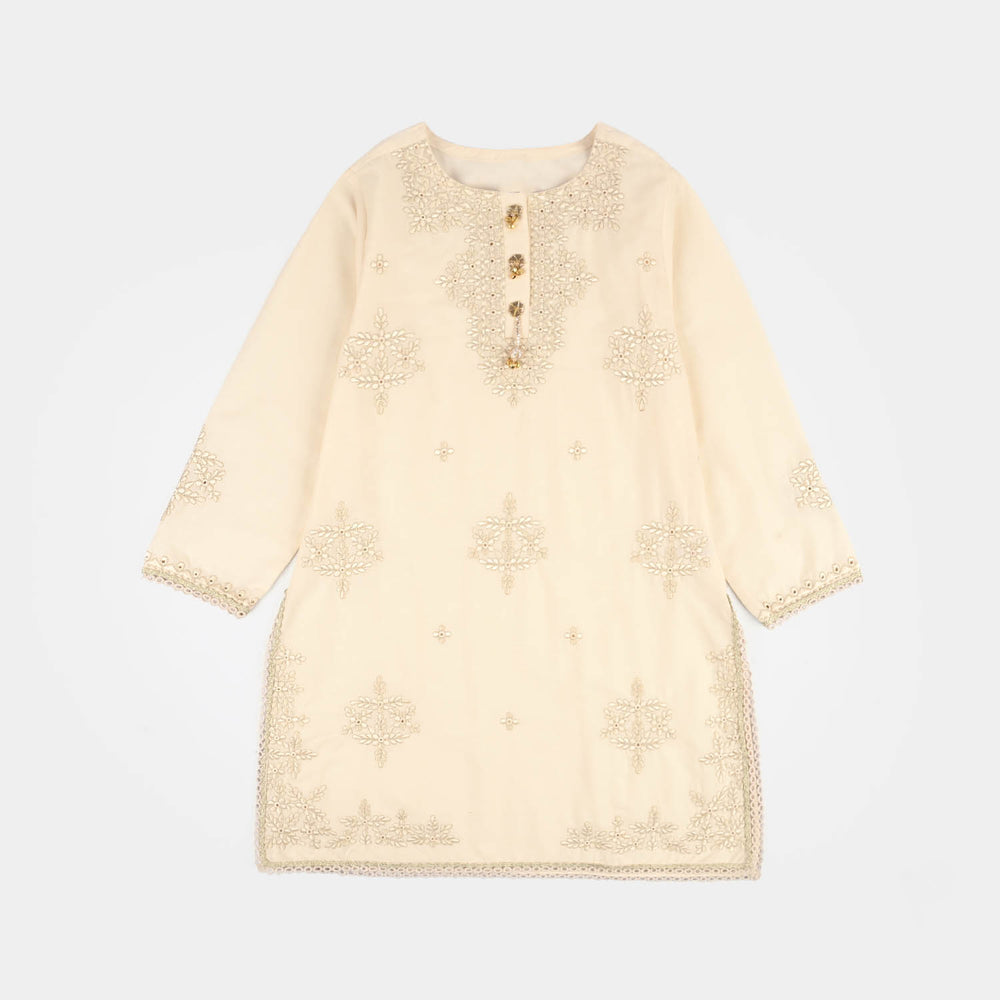 Teens Girls Cotton Embroidered 2Pcs Set (Rabab) - Off White