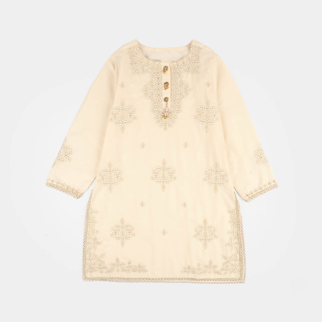 Teens Girls Cotton Embroidered 2Pcs Set (Rabab) - Off White