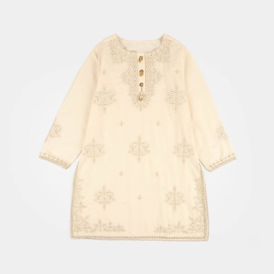 Teens Girls Cotton Embroidered 2Pcs Set (Rabab) - Off White