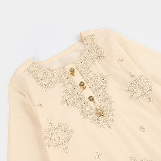 Teens Girls Cotton Embroidered 2Pcs Set (Rabab) - Off White