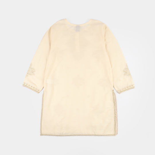 Teens Girls Cotton Embroidered 2Pcs Set (Rabab) - Off White