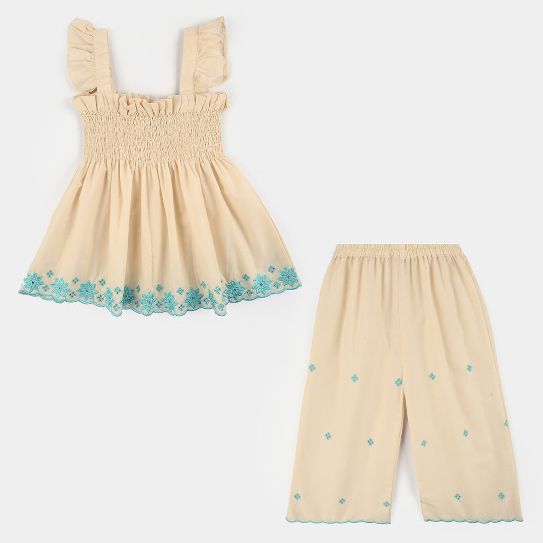 Girls Cotton Emb 2Pcs Mini Diva-Off.White