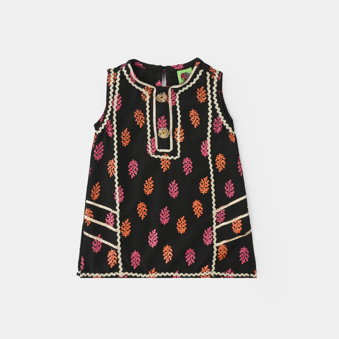 Infant Girls Raw Silk 2Pcs - Black