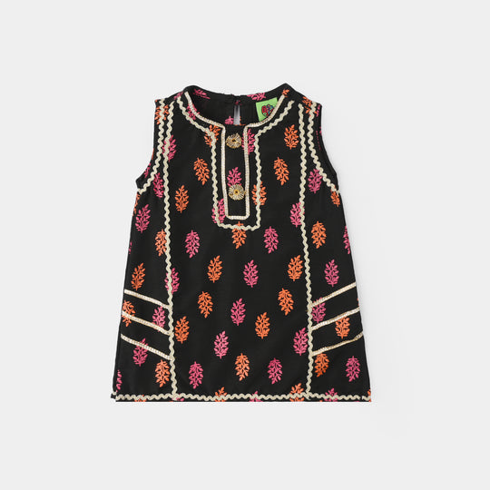 Infant Girls Raw Silk 2Pcs - Black