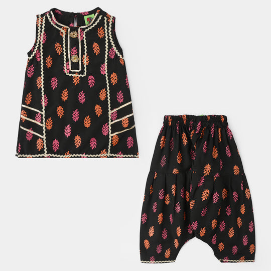 Infant Girls Raw Silk 2Pcs - Black