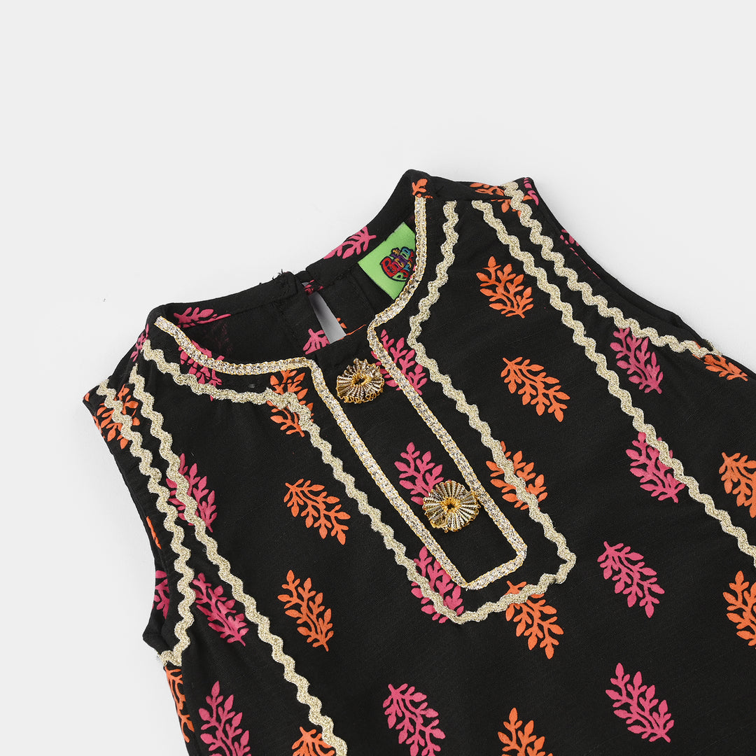 Infant Girls Raw Silk 2Pcs - Black