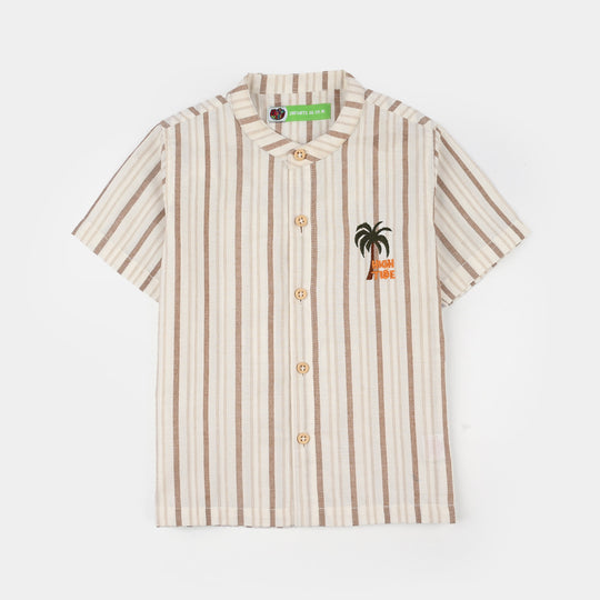 Infant Boys Cotton Woven Suit (Dessert) - Brown/Stripe