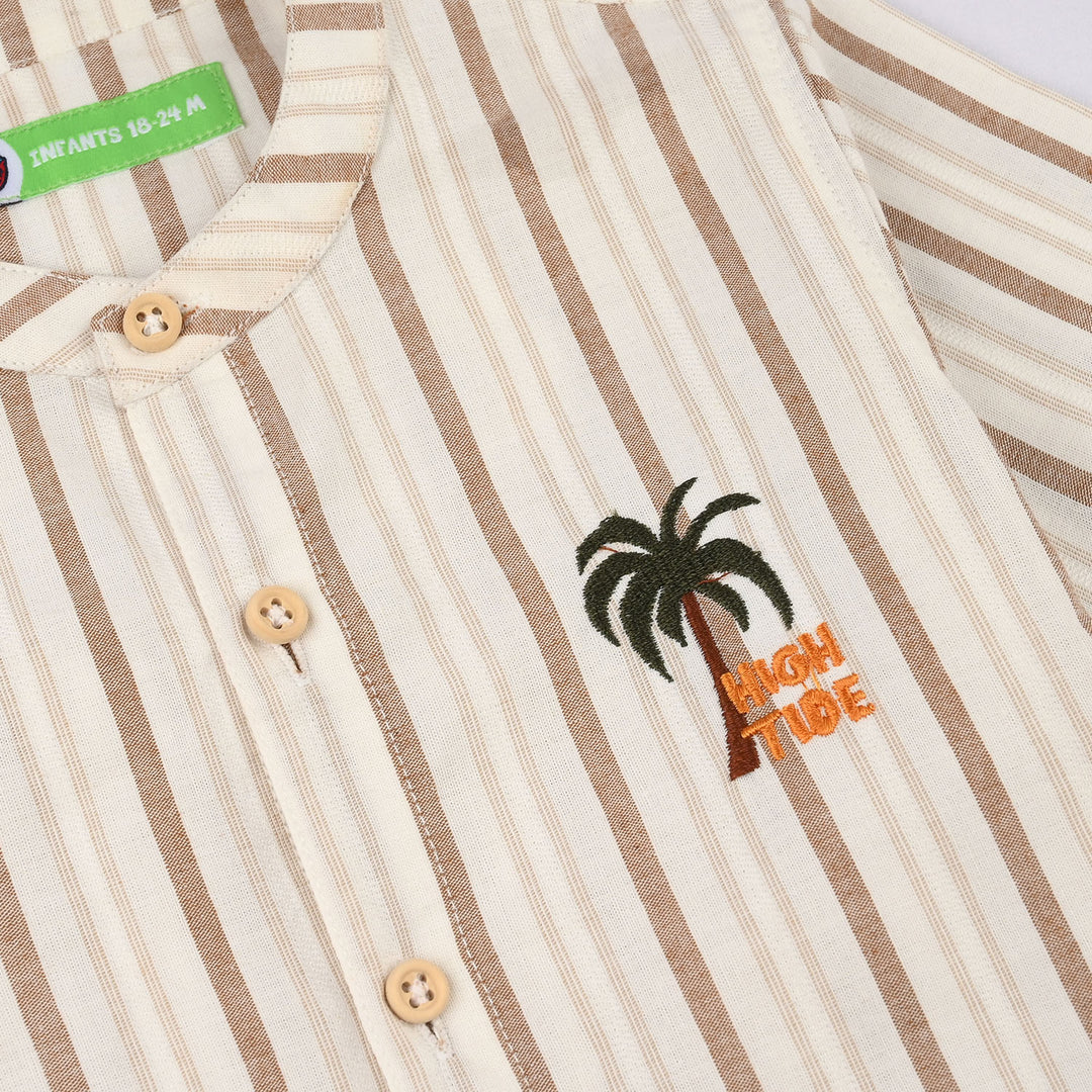 Infant Boys Cotton Woven Suit (Dessert) - Brown/Stripe