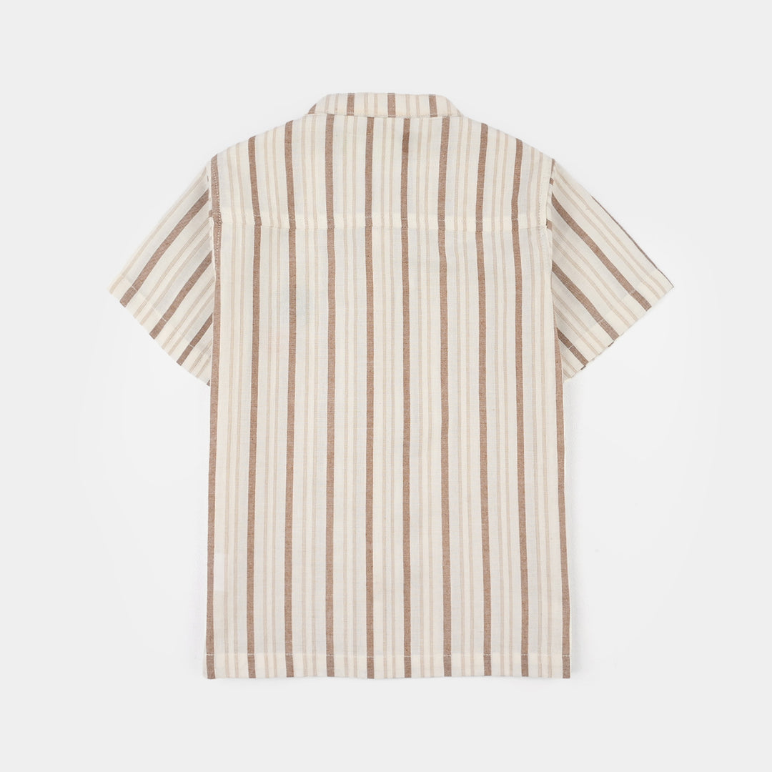 Infant Boys Cotton Woven Suit (Dessert) - Brown/Stripe