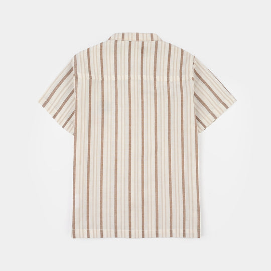 Infant Boys Cotton Woven Suit (Dessert) - Brown/Stripe