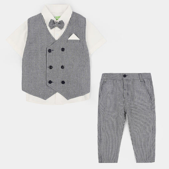 Infant Boys Cotton Woven Suit (Crinkle) - Grey
