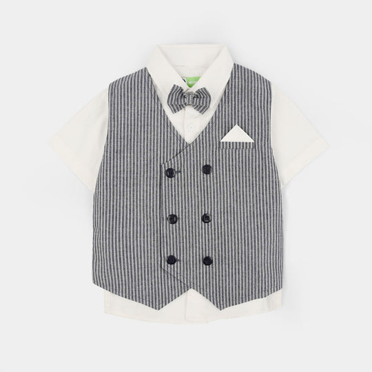 Infant Boys Cotton Woven Suit (Crinkle) - Grey