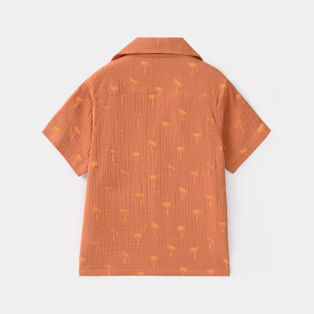 Infant Boys Gauze Woven Suit Palm Tree - Brown