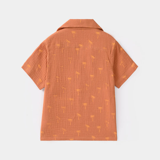 Infant Boys Gauze Woven Suit Palm Tree - Brown