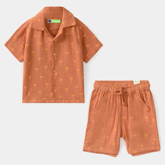 Infant Boys Gauze Woven Suit Palm Tree - Brown