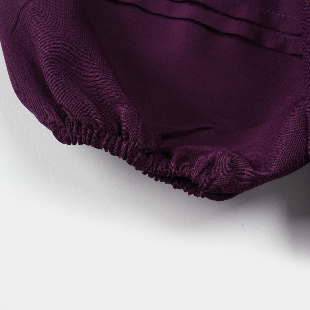 Girls Poly Cambric Embroidered Kurti – Purple