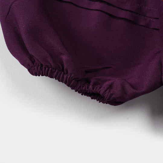 Girls Poly Cambric Embroidered Kurti – Purple