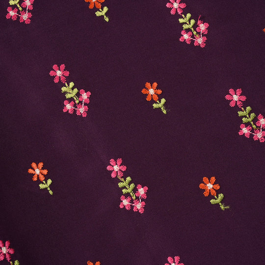 Girls Poly Cambric Embroidered Kurti – Purple