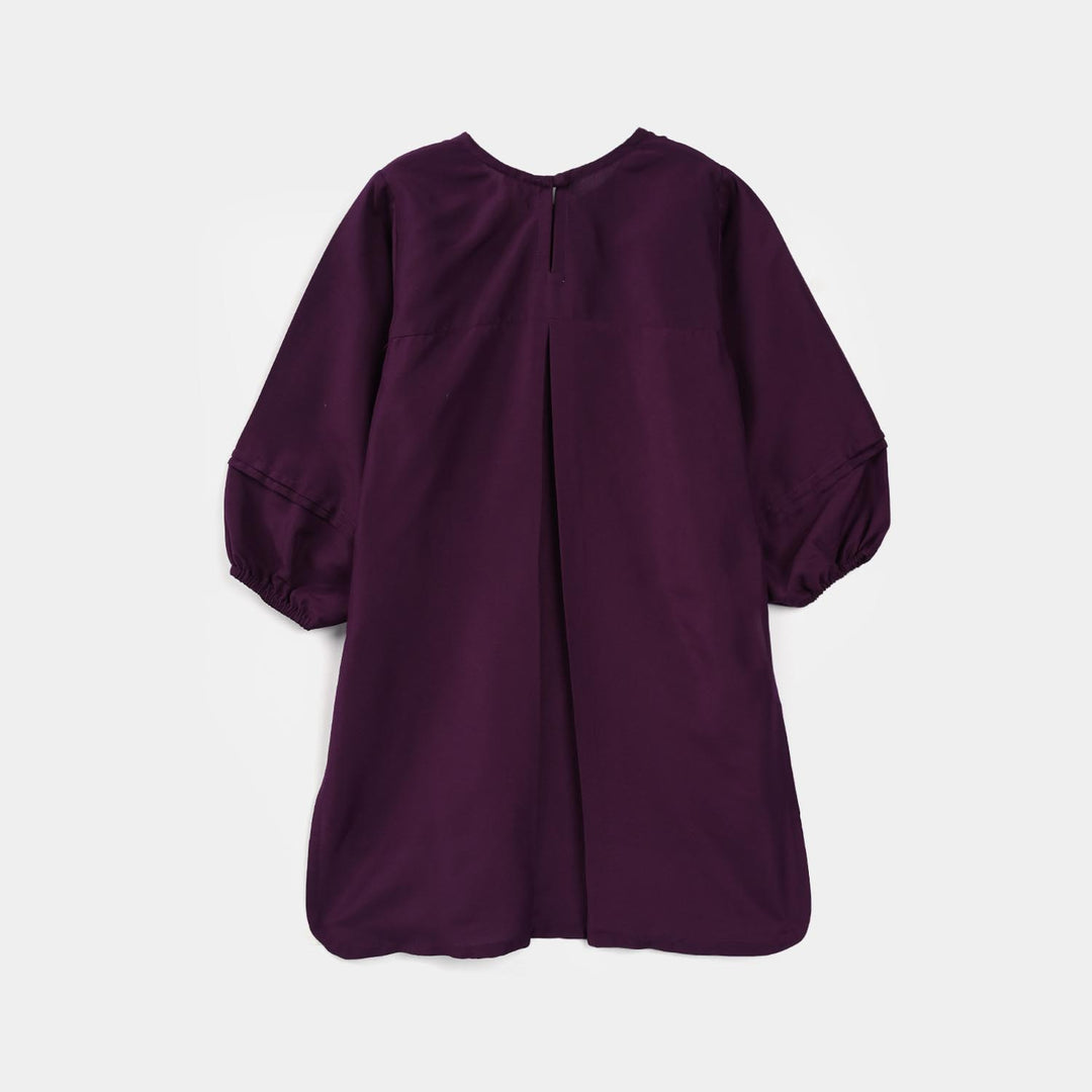 Girls Poly Cambric Embroidered Kurti – Purple