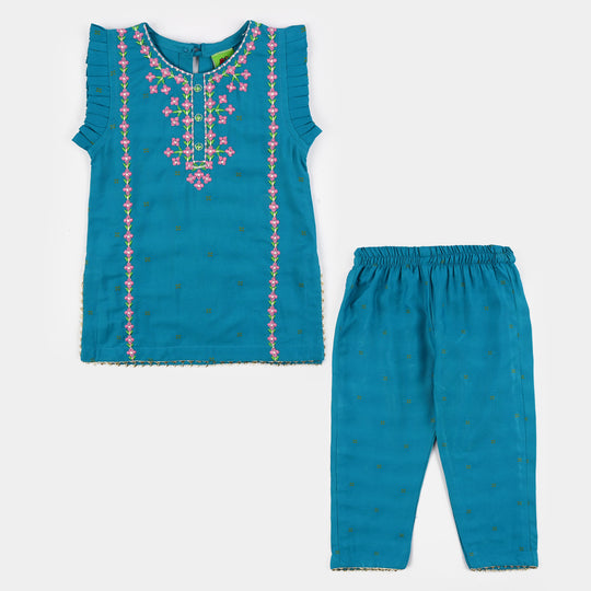 Infant Girls Jacquard Embroidered Suit 2 Piece (Dream Rani) - Teal Blue