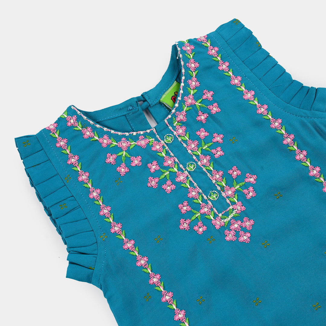 Infant Girls Jacquard Embroidered Suit 2 Piece (Dream Rani) - Teal Blue