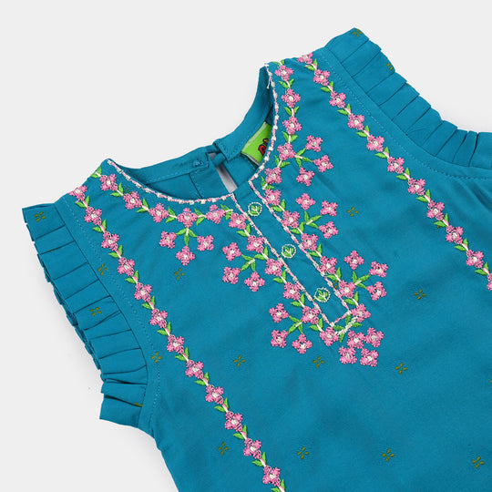 Infant Girls Jacquard Embroidered Suit 2 Piece (Dream Rani) - Teal Blue