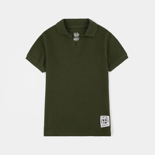 Boys Cotton PK Polo - Chive/Green