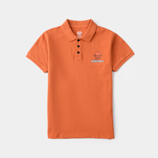 Boys Cotton PK Polo Basketball - Rust
