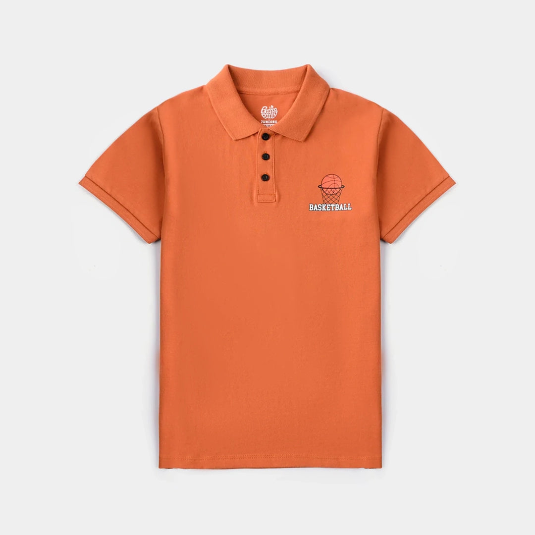 Boys Cotton PK Polo Basketball - Rust